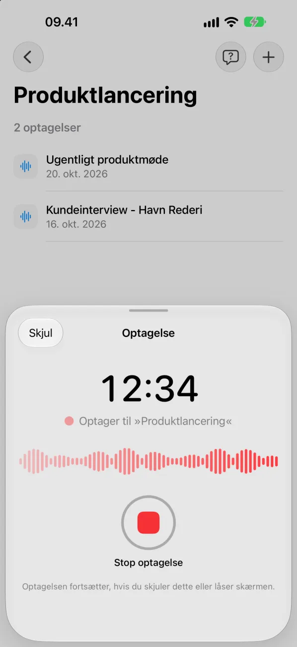 Optagelse i Sagt på iPhone