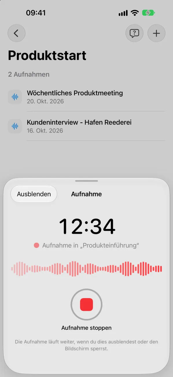 Aufnahme in Sagt auf dem iPhone