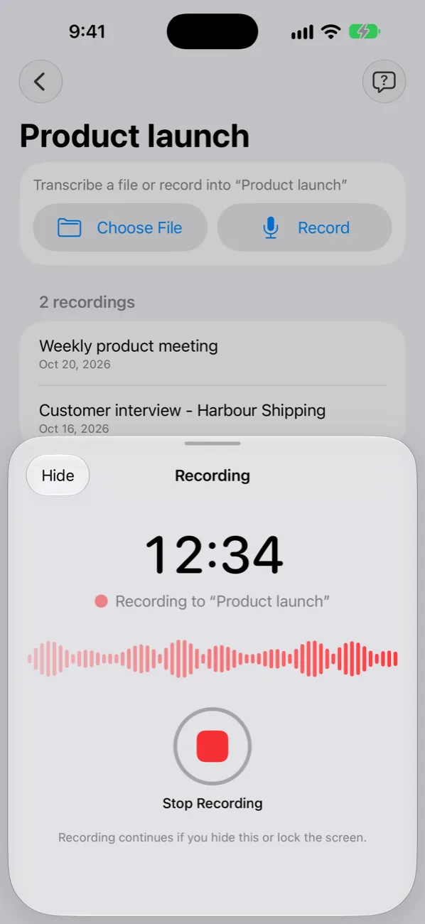 Recording in Sagt on iPhone
