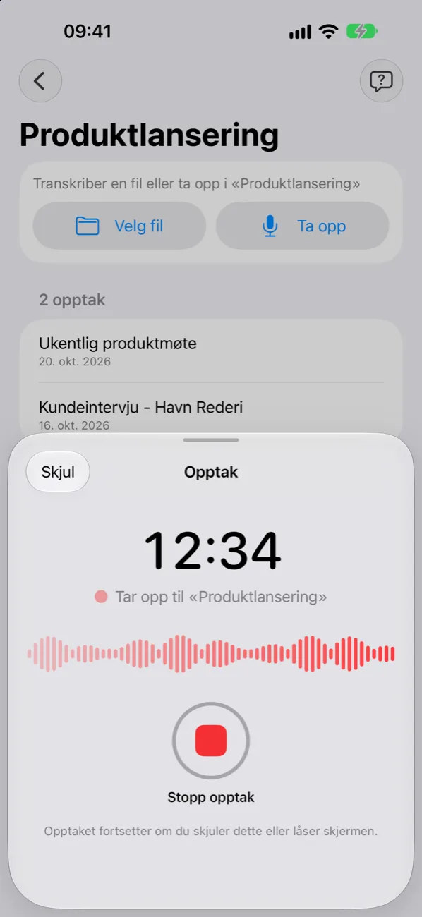 Opptak i Sagt på iPhone